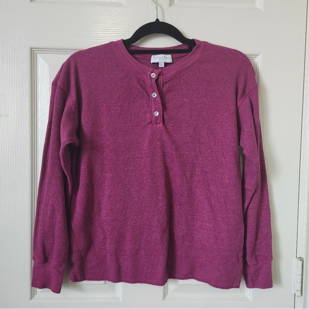 Michael Stars Raspberry Pink Thermal Waffle Button Henley Shirt Top XS